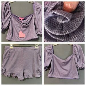 NWT DOLLSKILL SUGAR THRILLZ SPARK JUBILEE SHORTS TOP SET PURPLE METALLIC 1x